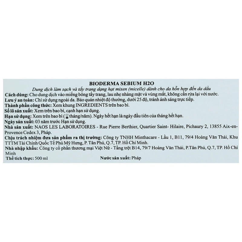 Nước tẩy trang Bioderma Sébium H2O làm sạch sâu cho da dầu và da hỗn hợp chai 500ml - 6